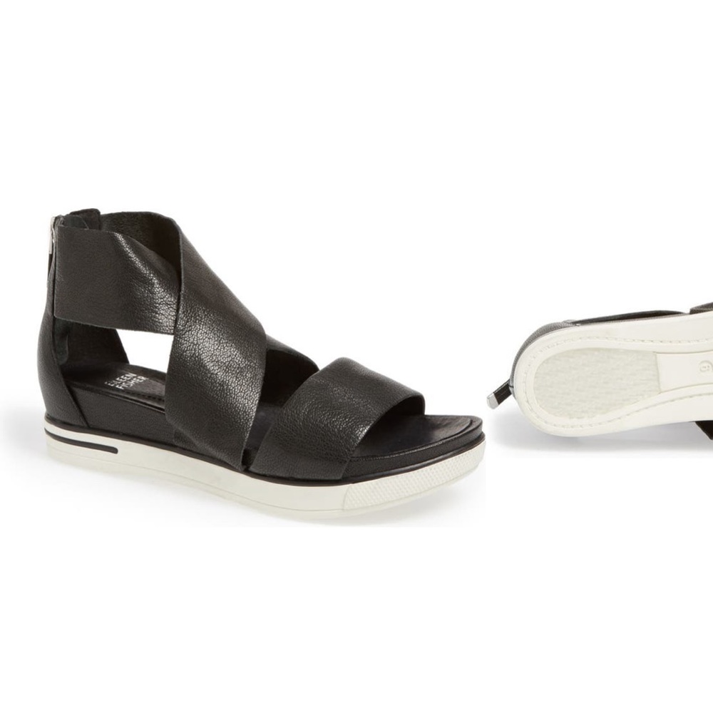 Eileen Fisher sport platform sandal size 8 black leather used in great condition